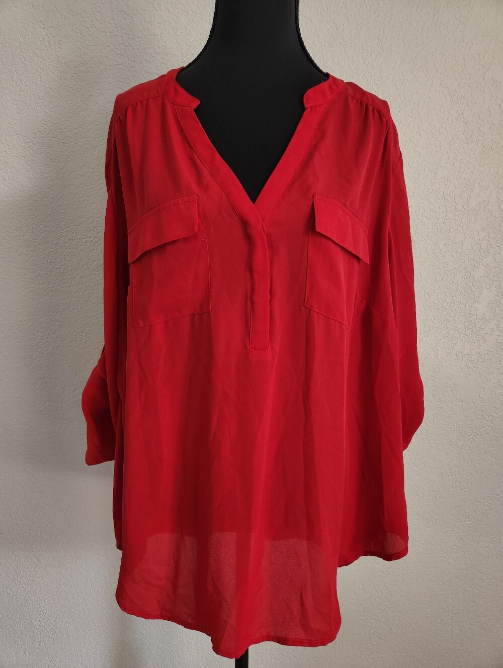 Torrid Plus Sized Red Popover Blouse Slightly Sheer Womens Size 1 Hi-low